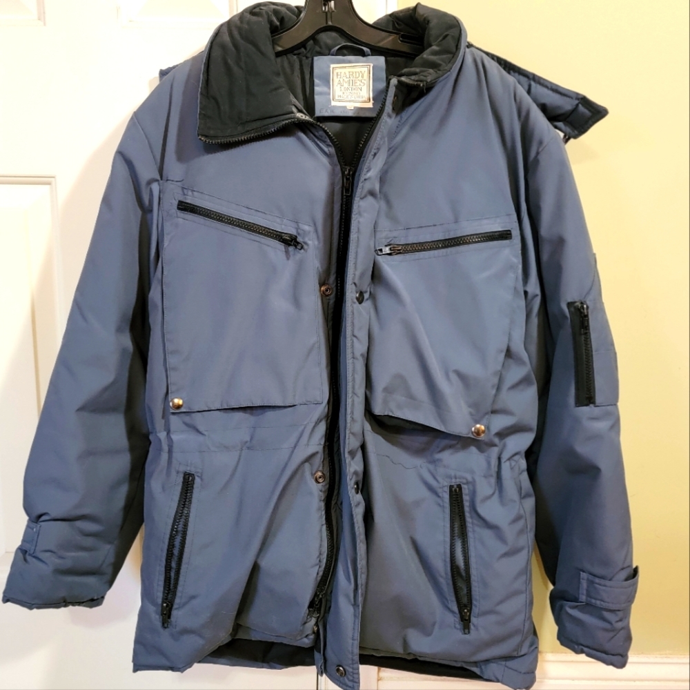 Hardy Amies Winter Coat Snow Jacket Gray MEDIUM Removable Hood 24053 Grey Warm!